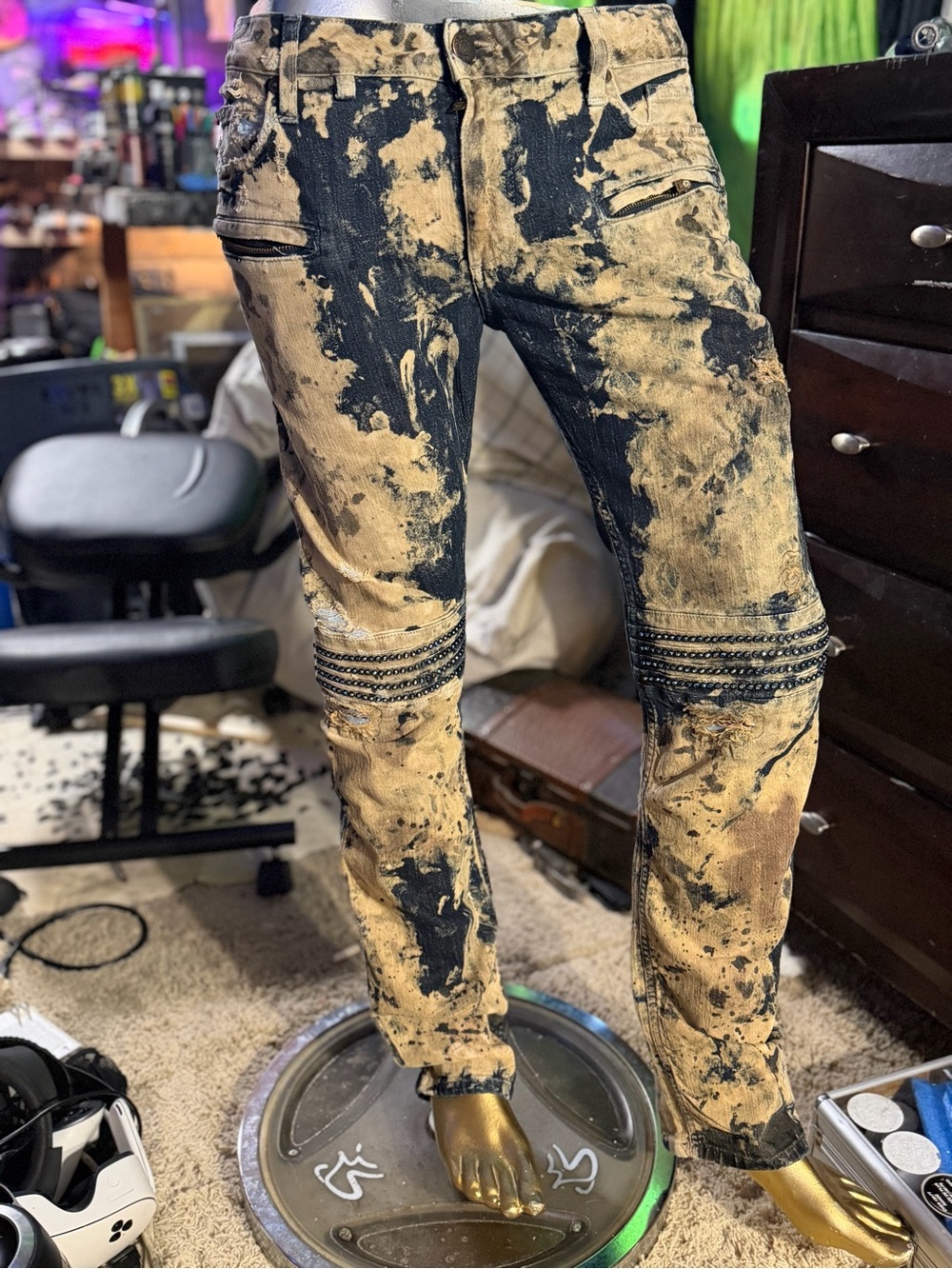 Robin's Jean blue and Tan Bleached Skinny Jeans